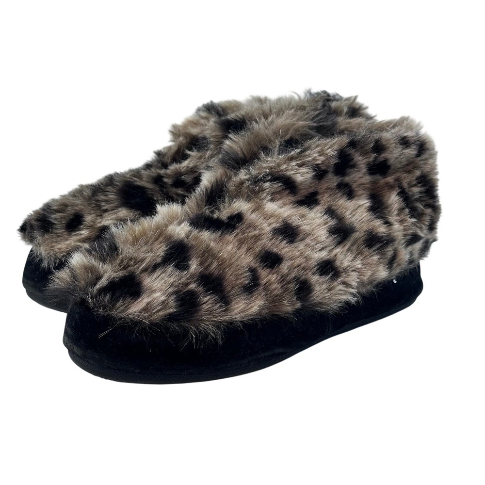 Tempur-Pedic Slippers‎ Leopard Print Faux Fur Women's Size 6.5-7.5 Cozy Booties